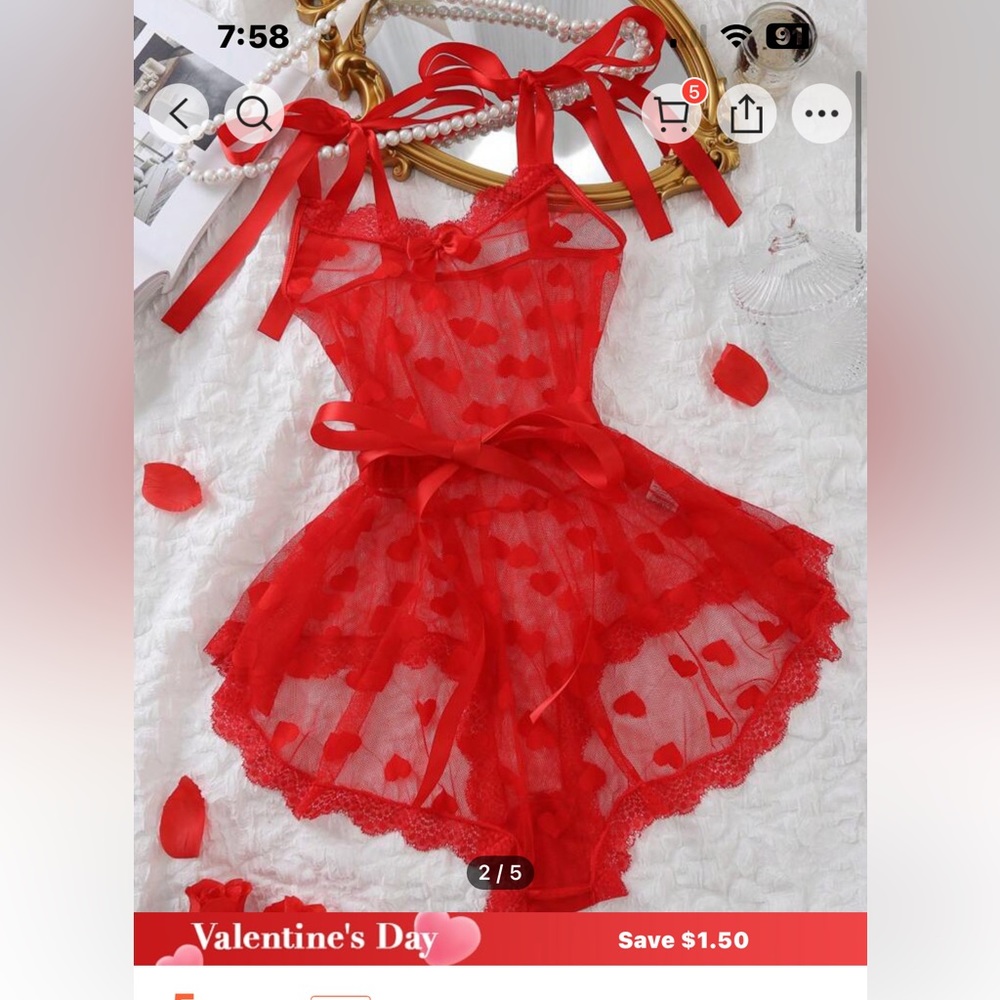 Pretty Red Heart Lingerie Brand New